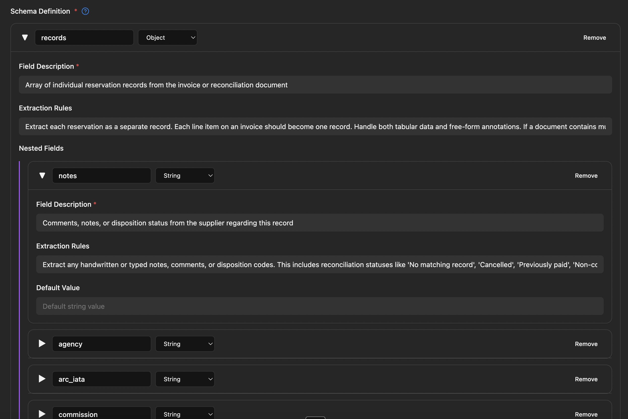 Chonker Playground — Schema editor with nested fields wizard