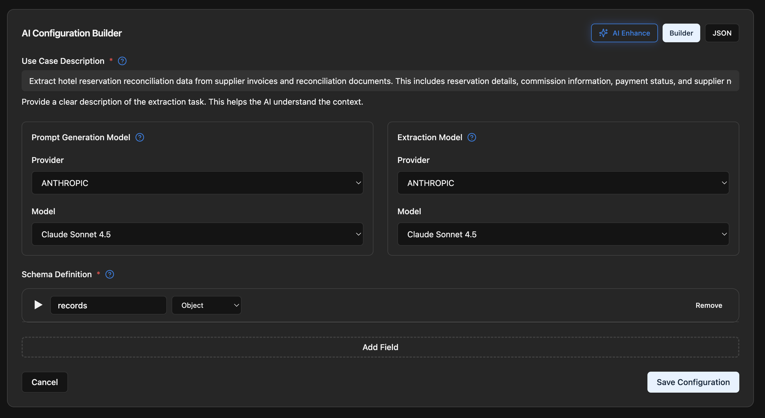 Chonker Playground — Use case edit view with model configuration